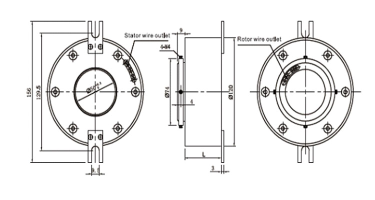 High current slip ring DHK050 Drawing