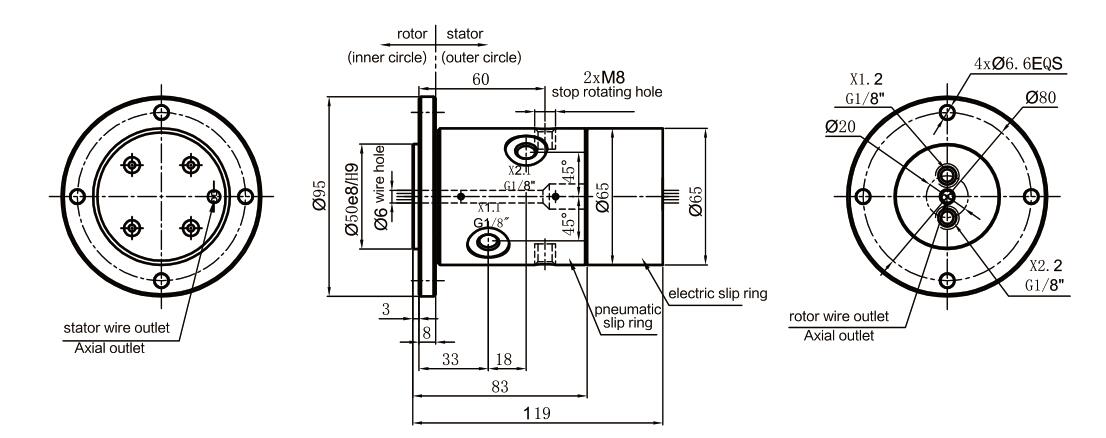 Pneumatic electrical slip ring DHS065 Drawing