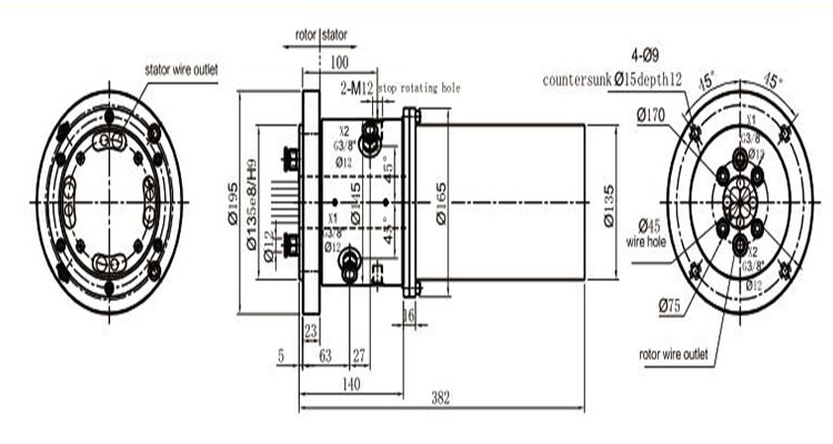 Pneumatic electrical slip ring DHS135 Drawing