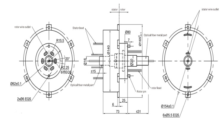 fiber electrical hybrid slip ring dhs140