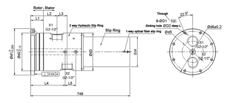 Pneumatic electrical slip ring dhs140 drawing